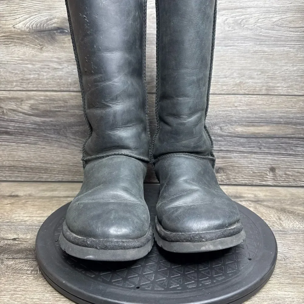 UGG Classic Tall Black Leather Boots Womens Size 6 S/N 1006591
